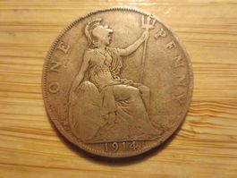 Münze antik England 1 Penny 1914