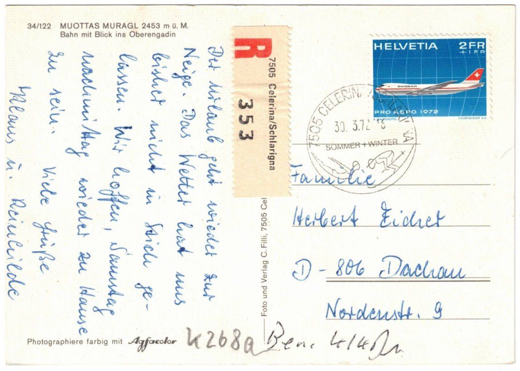 Cartoline postali: St. Moritz - Standseilbahn Muottas Muragl mit Skilift – Usato da Binningen venduto da Mountainrider 1