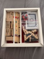 Spielesammlung Holzbox Schach Backgammon Domino Karten