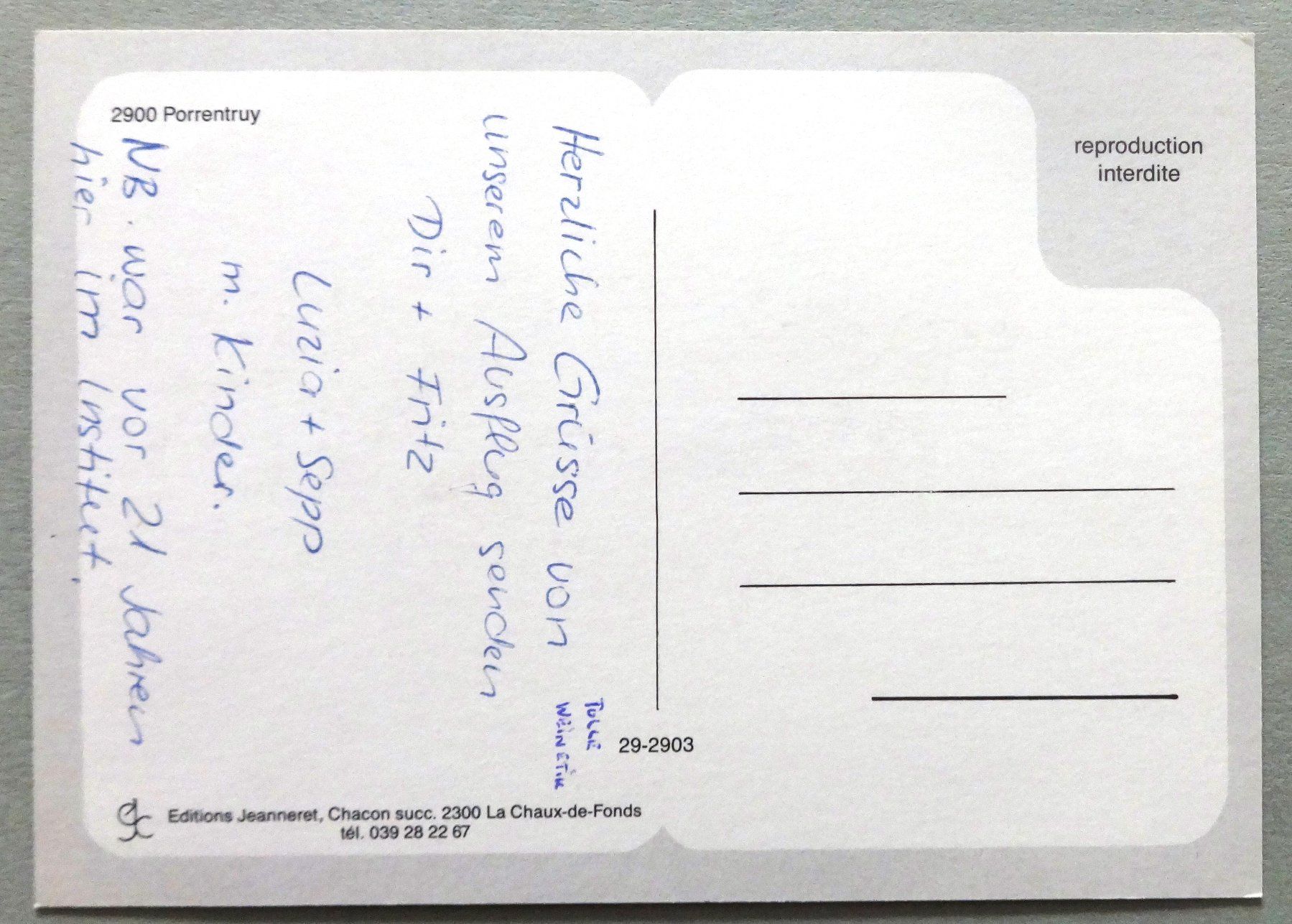 Cartoline postali: Porrentruy – Usato da Fétigny venduto da Billy2miny 1