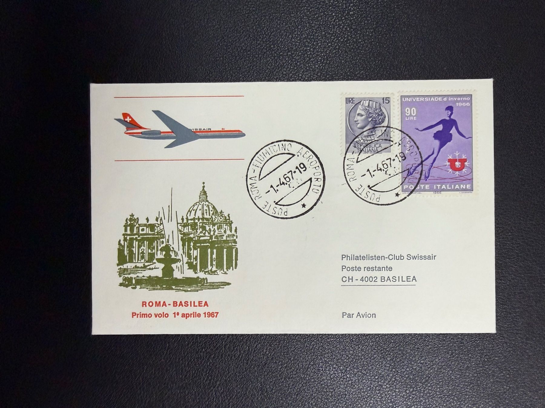Tutti i francobolli: Swissair Erstflugbrief Rom - Basel 1967 – Usato da oberrüti venduto da jeanmei
