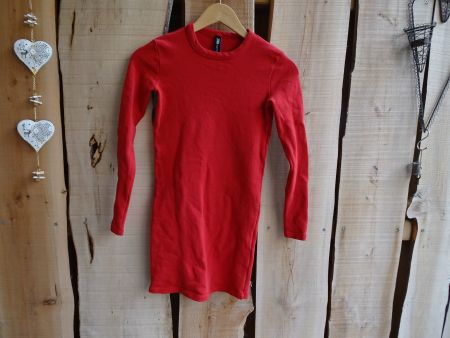 Rotes ZARA langarm Stretch Kleid Baumwolle Gr. XS - 220302