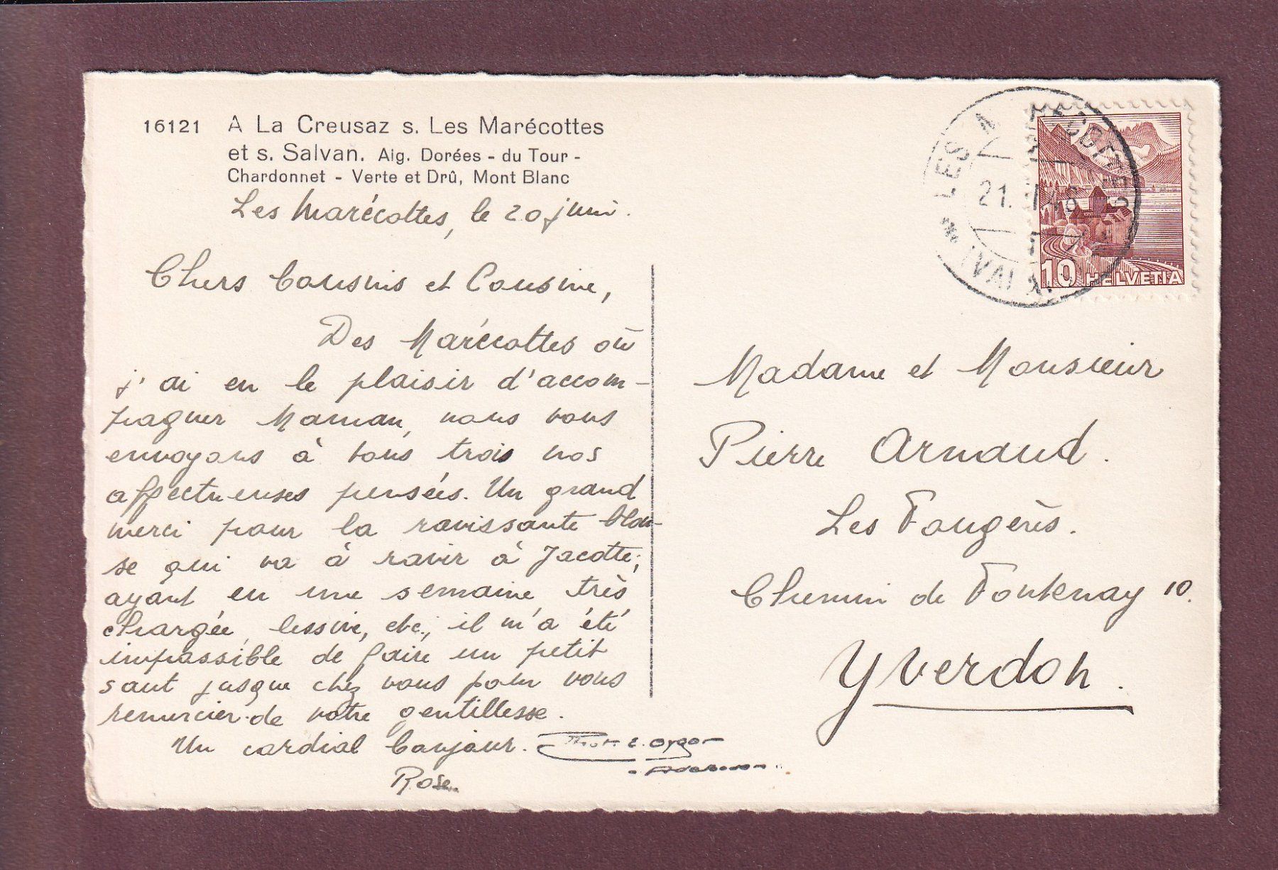 Cartoline postali: LA CREUSAZ s. Marécottes - 1946 – Usato da Pully venduto da nicecards 1