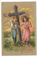 Kardinaltugend - Glaube - Kinder - Kreuz - Präge-Litho  1908