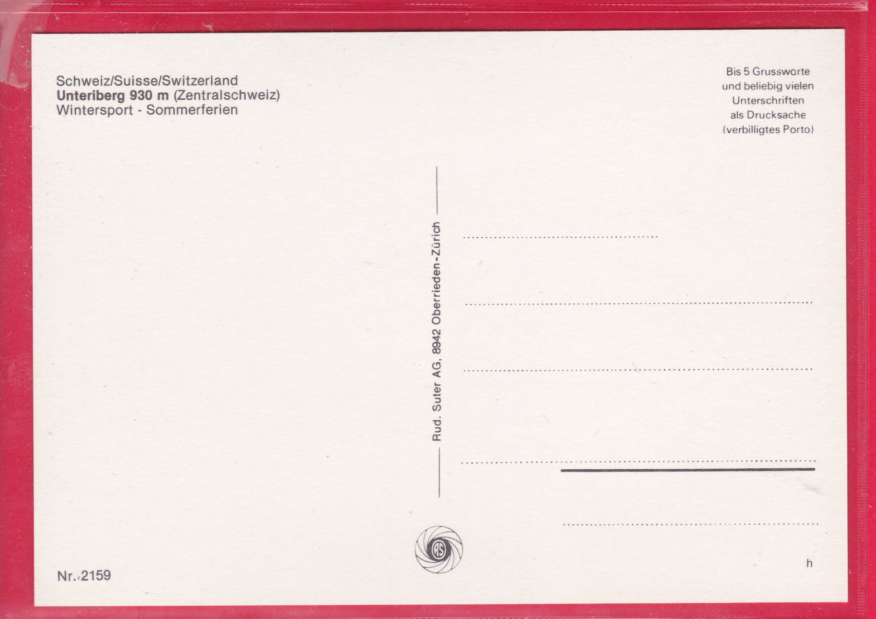 Cartoline postali: UNTERIBERG 930m – Usato da Oberrieden venduto da Gebirgsstelze 1