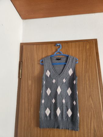 Gilet Modissa gris motif losanges taille L soie coton