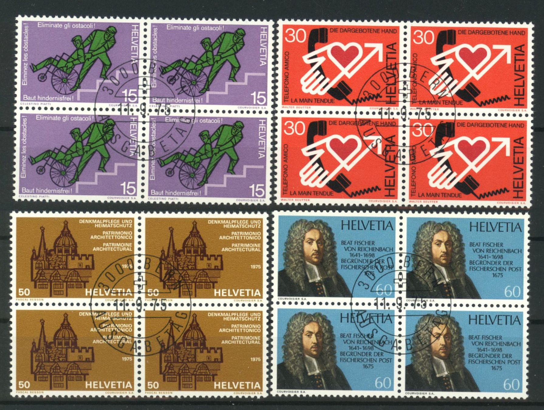 Tutti i francobolli: 1975, Sonderpostmarken, Viererblöcke, ET – Usato da Willisau venduto da Vollstempel