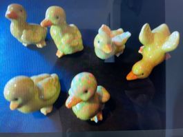 Canard en porcelaine jaune 6 pièces neufs