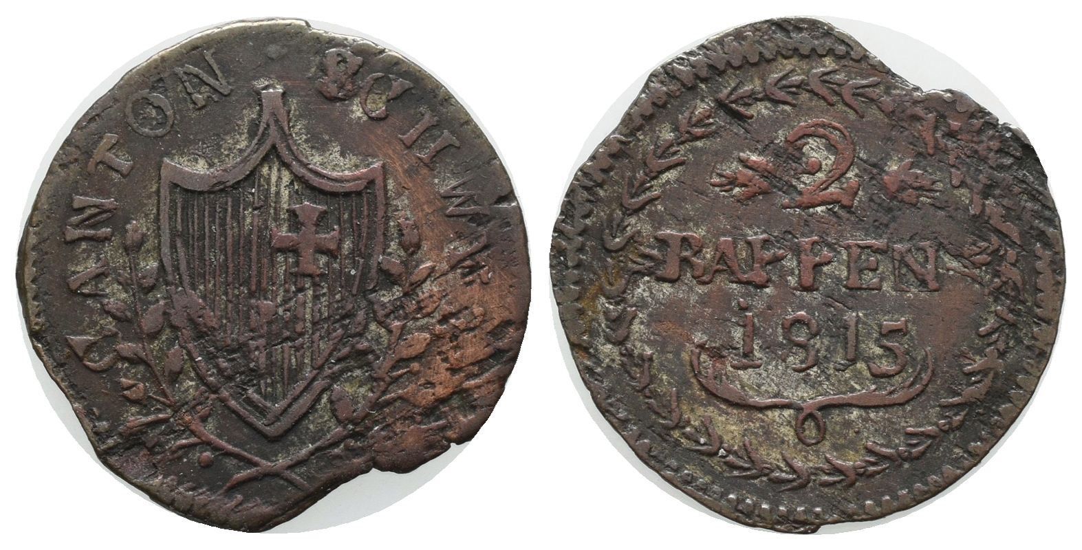 Alle Münzen: Schwyz 2 Rappen 1815  /2284 – Gebraucht aus Trimbach von Solothurn1
