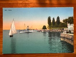 Postkarte Vevey mit Schiff ungelaufen Litho  (P499)
