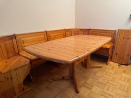 Holz-Tisch 2 Einlagen und Eckbank Elemente frei kombinierbar