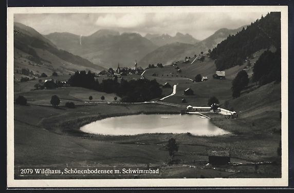 Cartoline postali: Wildhaus, Schönenbodensee mit Schwimmba – Usato da Berlin venduto da bartko-reher