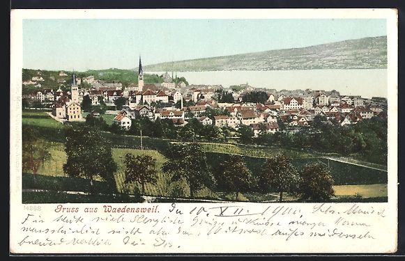 Cartoline postali: Waedensweil, Ortsansicht aus der Vogelsc – Usato da Berlin venduto da bartko-reher