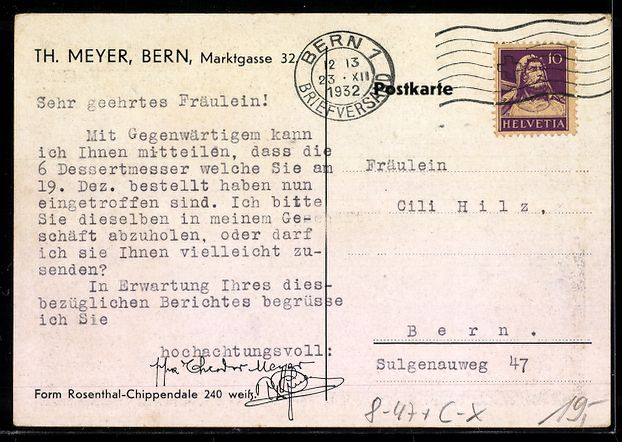 Cartes postales: Bern, Th. Meyer, Marktgasse 32, Porzella – D'occasion à Berlin par bartko-reher 1
