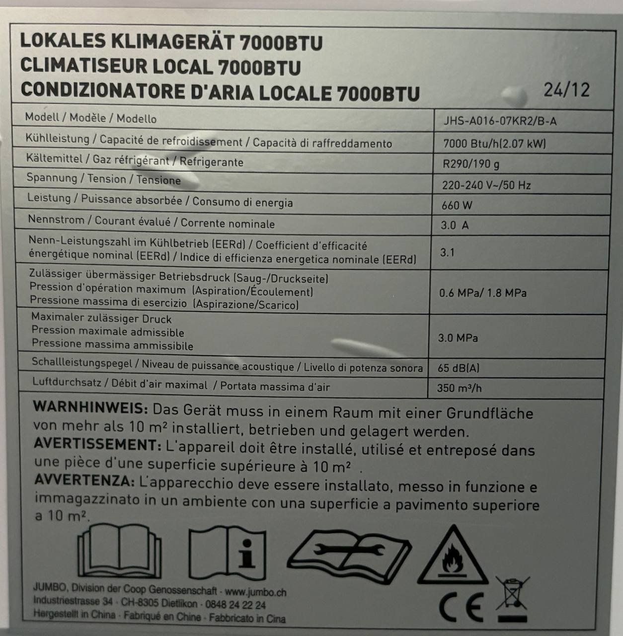 Condizionatori: AYCE Klimagerät 7000 BTU – Nuovo (secondo la descrizione) da Bremgarten b. Bern venduto da fezzoh 4