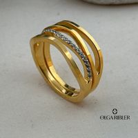 Edelstahl gelbvergoldeter Ring mit Zirkonia, Ringgrösse 57