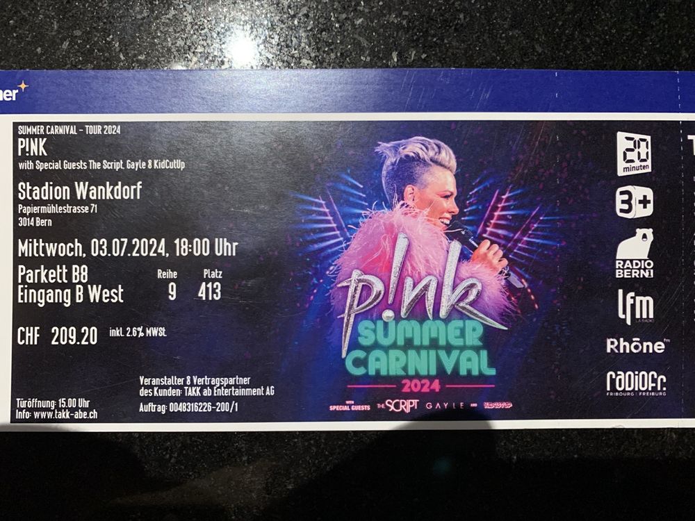 Place assise concert pink 03.07.24 Kaufen auf Ricardo