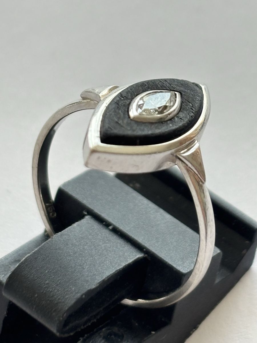 Anelli: Weissgoldring 750 mit Onyx / Diamant – Usato da Langnau am Albis venduto da flusspflege 3