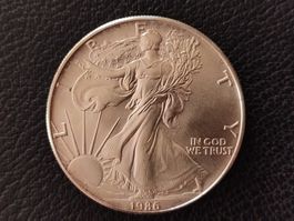 Silbermuenze 1 Unze 1986 USA "Walking Liberty" guter Zustand