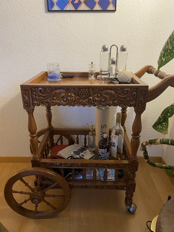 COSTWAY Servierwagen Mit Rollen – 2-stufiger Küchenwagen, Holz & Metall, Mit Griff & Bremsen, 80 Kg Tragkraft