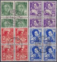 1936, J77-J80 Viererblöcke mit Zentrumsstempel, Kat: 270.-+