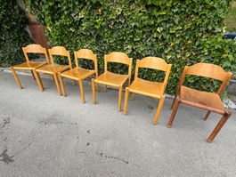 6 stapelbare Design Holz Stühle Mid-Century