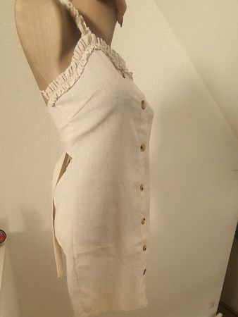 Kleid Damen beige Knopfleiste, robe cotton, wickelkleid, dot