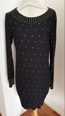 Schwarz Tunika Kleid Pulli Nieten angora Baumwolle M 38