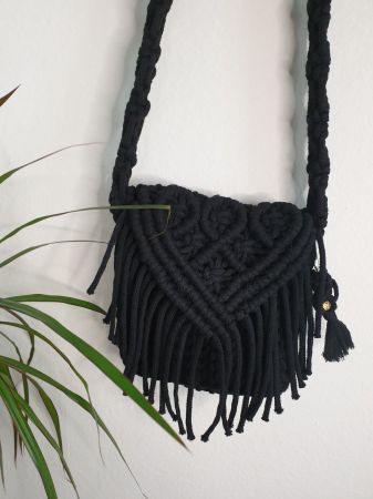 Gehäkelte Makramee-Handtasche im Boho-Stil plus Schlüsselrin