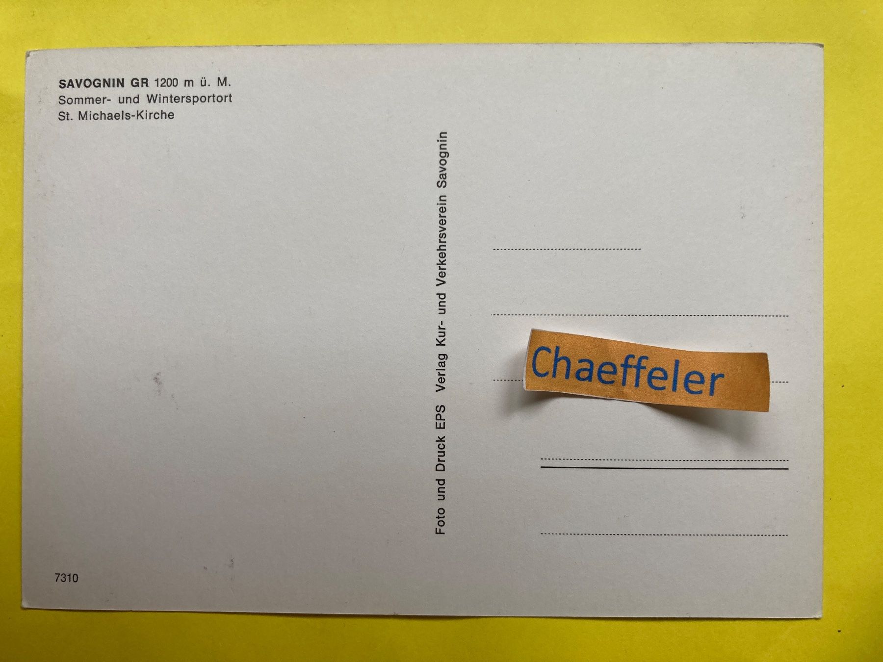 Ansichtskarten: SAVOGNIN GR, St. Michaels-Kirche – Gebraucht aus Zürich von Chaeffeler 1