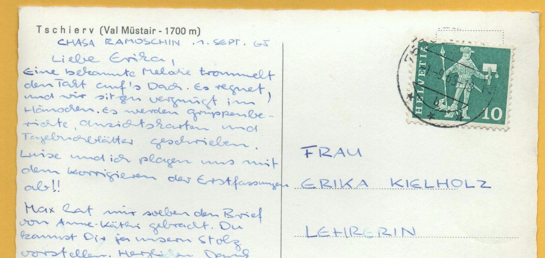 Ansichtskarten: TSCHIERV Val Müstair – Gebraucht aus Jona von philajona 1