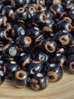 Glasperle rund, schwarz mit goldenem Ring