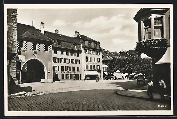 Cartoline postali: Aarau, Strassenpartie mit Restaurant Vog – Usato da Berlin venduto da bartko-reher