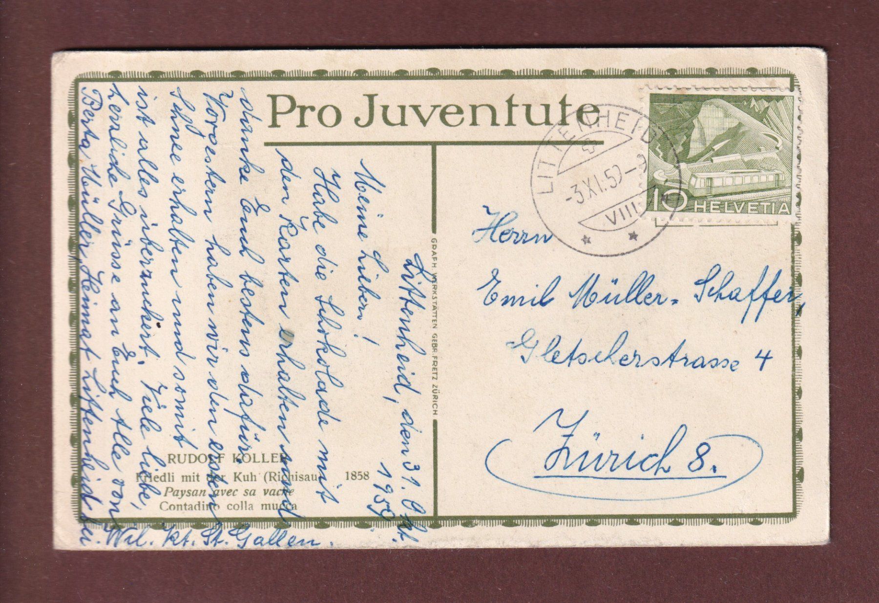 Ansichtskarten: Pro Juventute - Rudolf Koller - Kuh – Gebraucht aus Pully von nicecards-shop 1