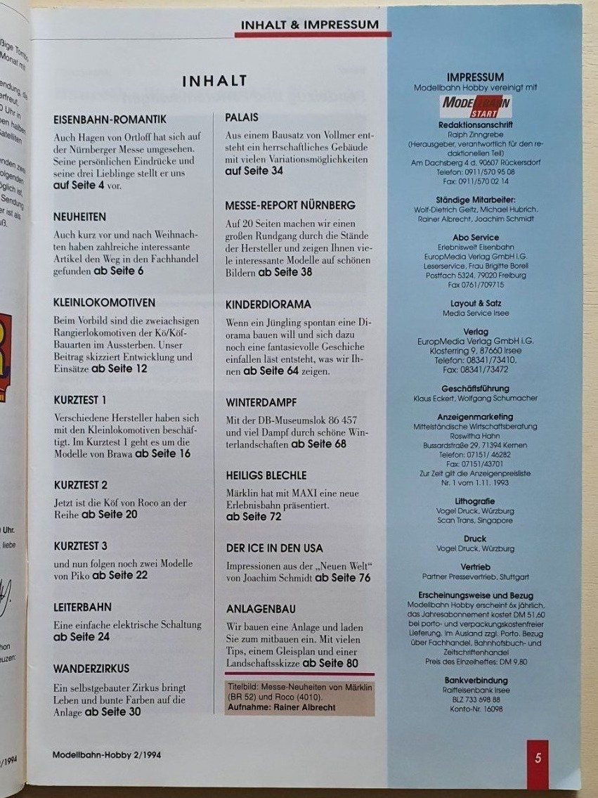 Zeitschriften & Magazine: Modellbahn Hobby No. 2 - März/April 1994 – Gebraucht aus Sisseln AG von murmi83 1