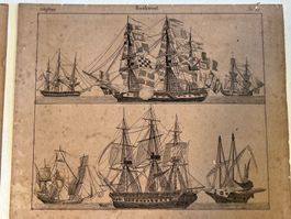 Six Lithographies Antiques de Construction Navales de 1833