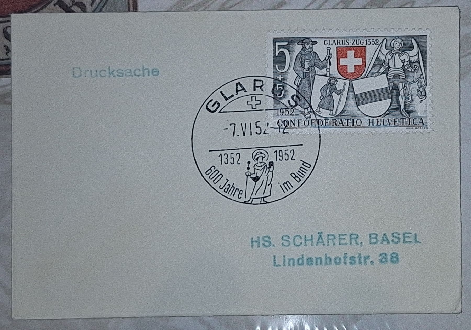 Tutti i francobolli: Glarus Drucksache 600 Jahre im Bund 1952 – Usato da Balgach venduto da SIMEON27