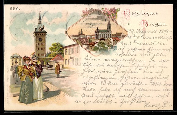 Ansichtskarten: Litho Basel, Strassenpartie, Kirche – Gebraucht aus Berlin von bartko-reher