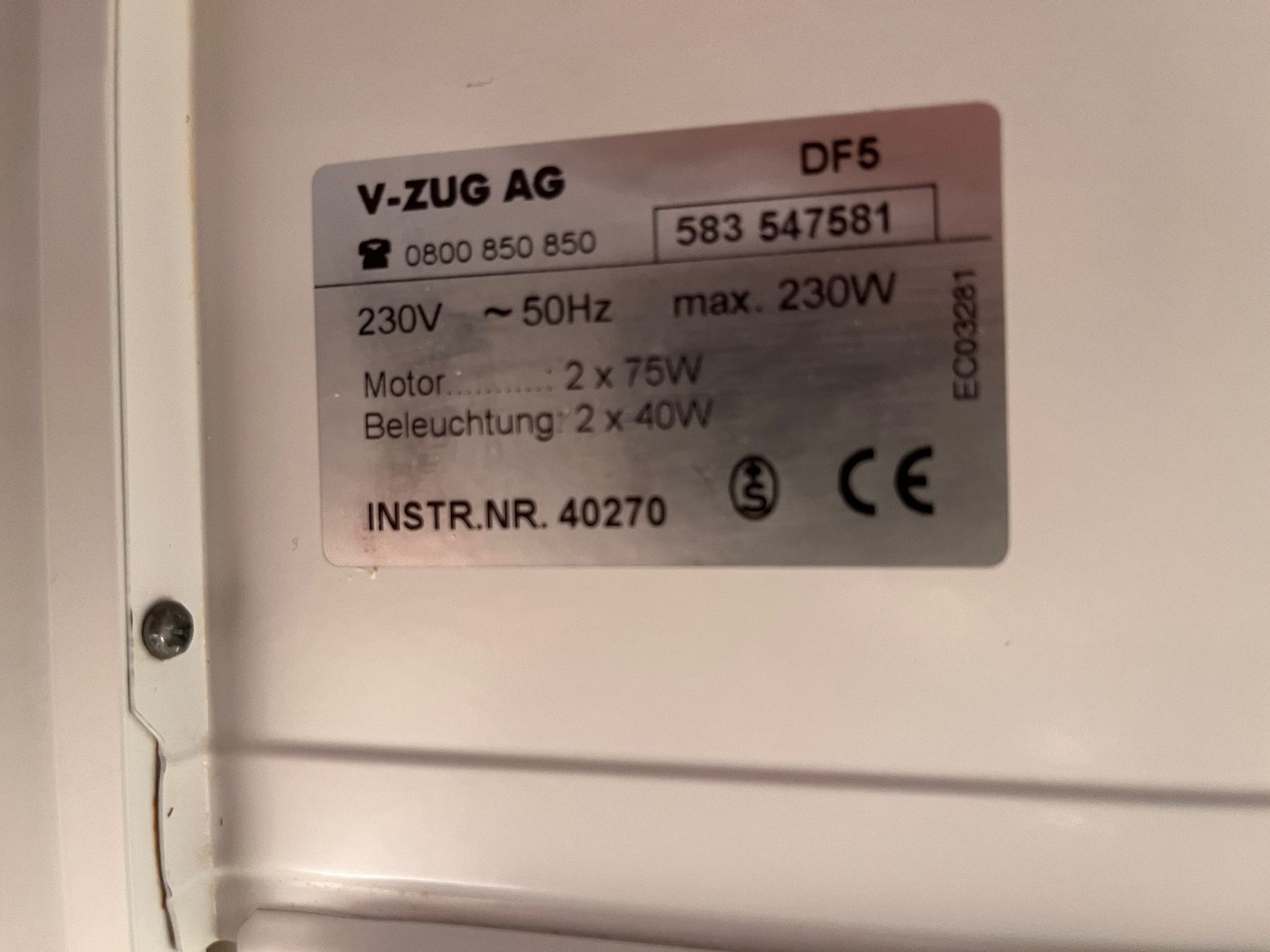 V-Zug Dampfabzug: Dampfabzug V-Zug – Gebraucht aus Zürich von mineff 1