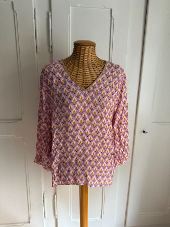 RICH & ROYAL - Bluse rosa gemustert 42