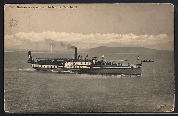Cartoline postali: Neuchâtel, Bateau à vapeur sur le lac – Usato da Berlin venduto da bartko-reher