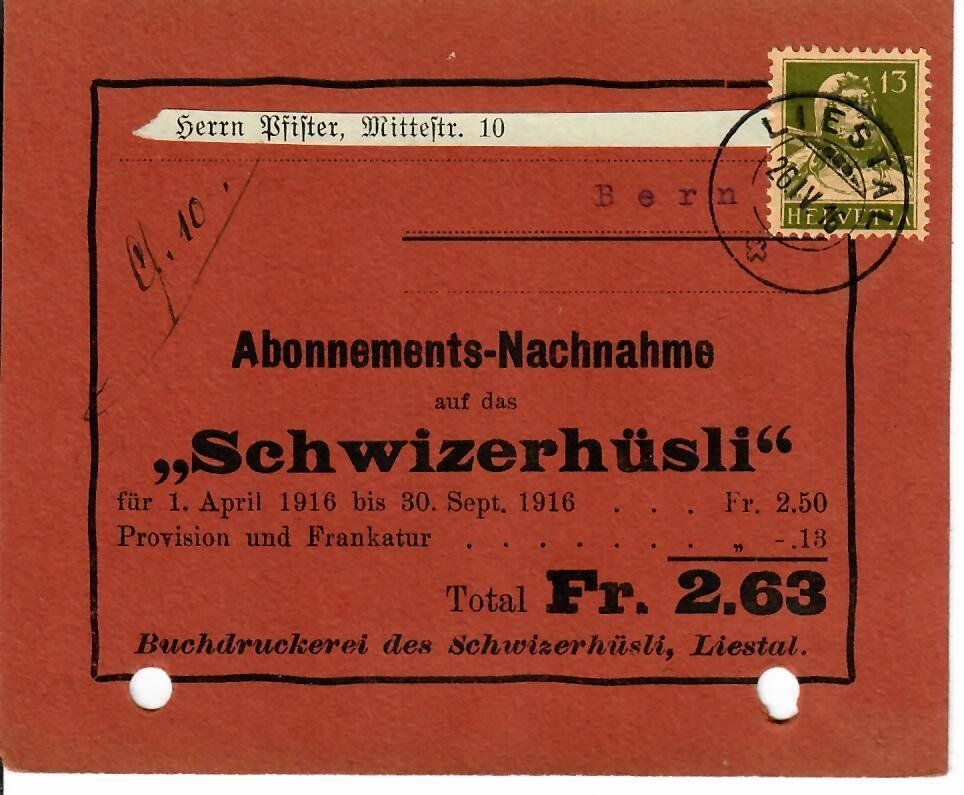 Alle Briefmarken: Abo NN  "Schwizerhüsli" Liestal – Gebraucht aus Hochdorf von Ziegel-16