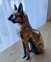 Dekorative Katze mit ägyptischen Motiven, schwarz/gold, 21cm