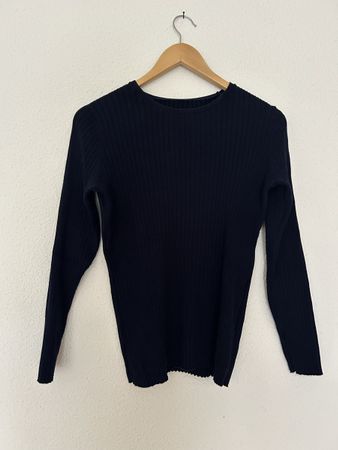 Pull femme bleu marine en coton côtelé M