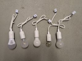 5 Stk. Hängelglühbirne mit Stecker, weiss, Top Zustand!
