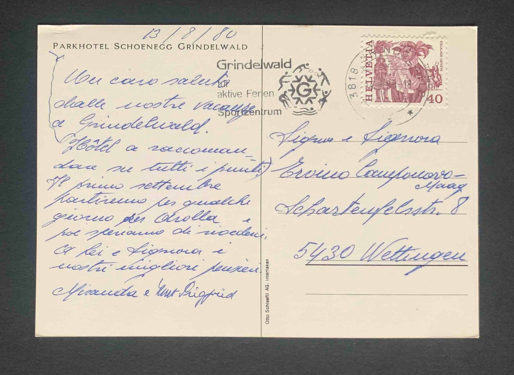 Cartoline postali: AK PARKHOTEL SCHOENEGG GRINDELWALD – Usato da Goldau venduto da artelier1 1
