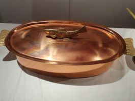 Fischpfanne aus Kupfer, Vintage mit Deckel  Stöckli
