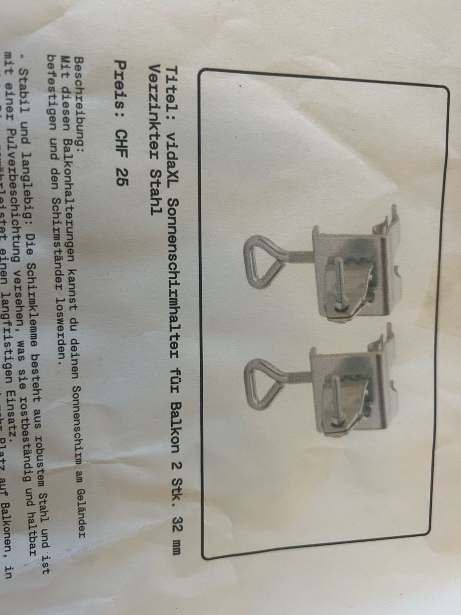 Supporti a parete: Sonnenschirm halter geländer – Nuovo e nell'imballaggio originale da Niederried b. Kall venduto da NicoleS25
