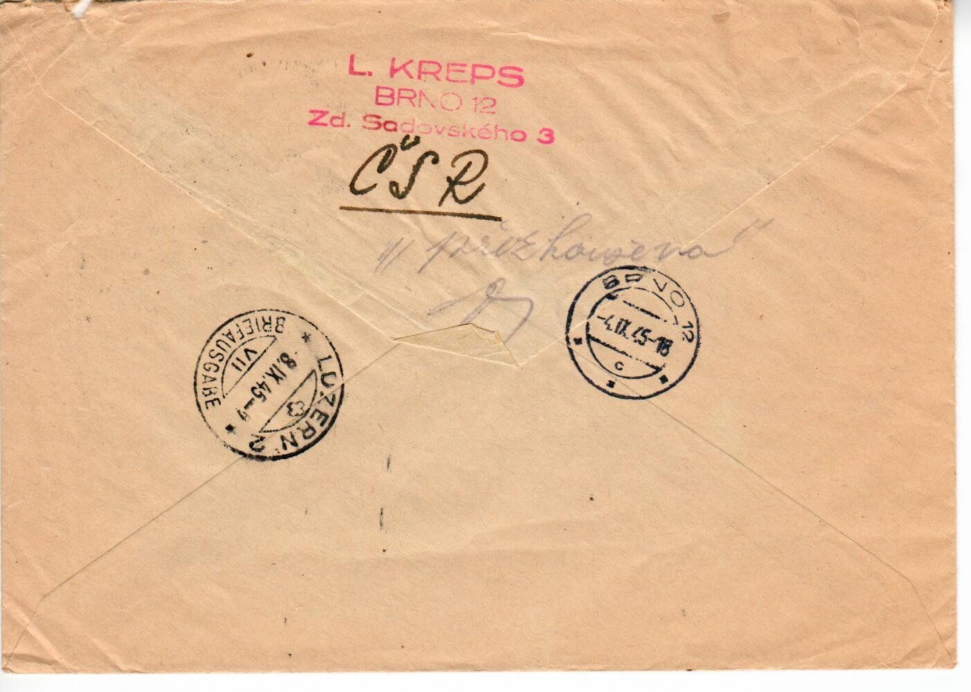 Tutti i francobolli: Brief, Tschechoslowakei - Luzern 1945 – Usato da Wolhusen venduto da Curver9 1