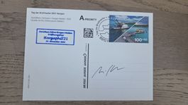 2021 Tag der Briefmarke Ganzsache mit Zusatzstempel und Unte
